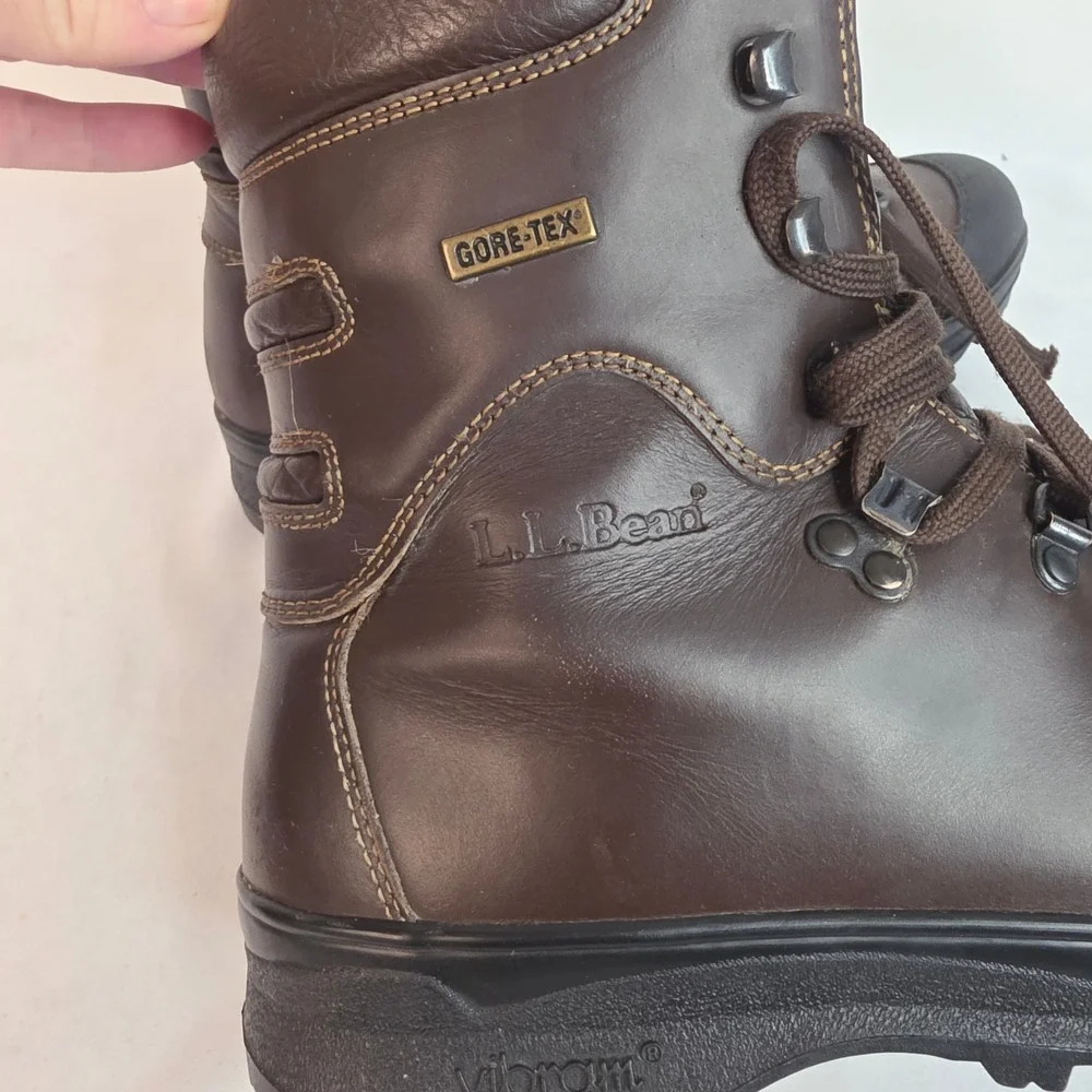 VTG LL Bean Cresta Hiking Boots Rare High Ankle Brown Leather Italy 8.5M 10L